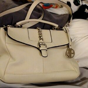 Giani Bernini Cream Satchel with Silver Hardware